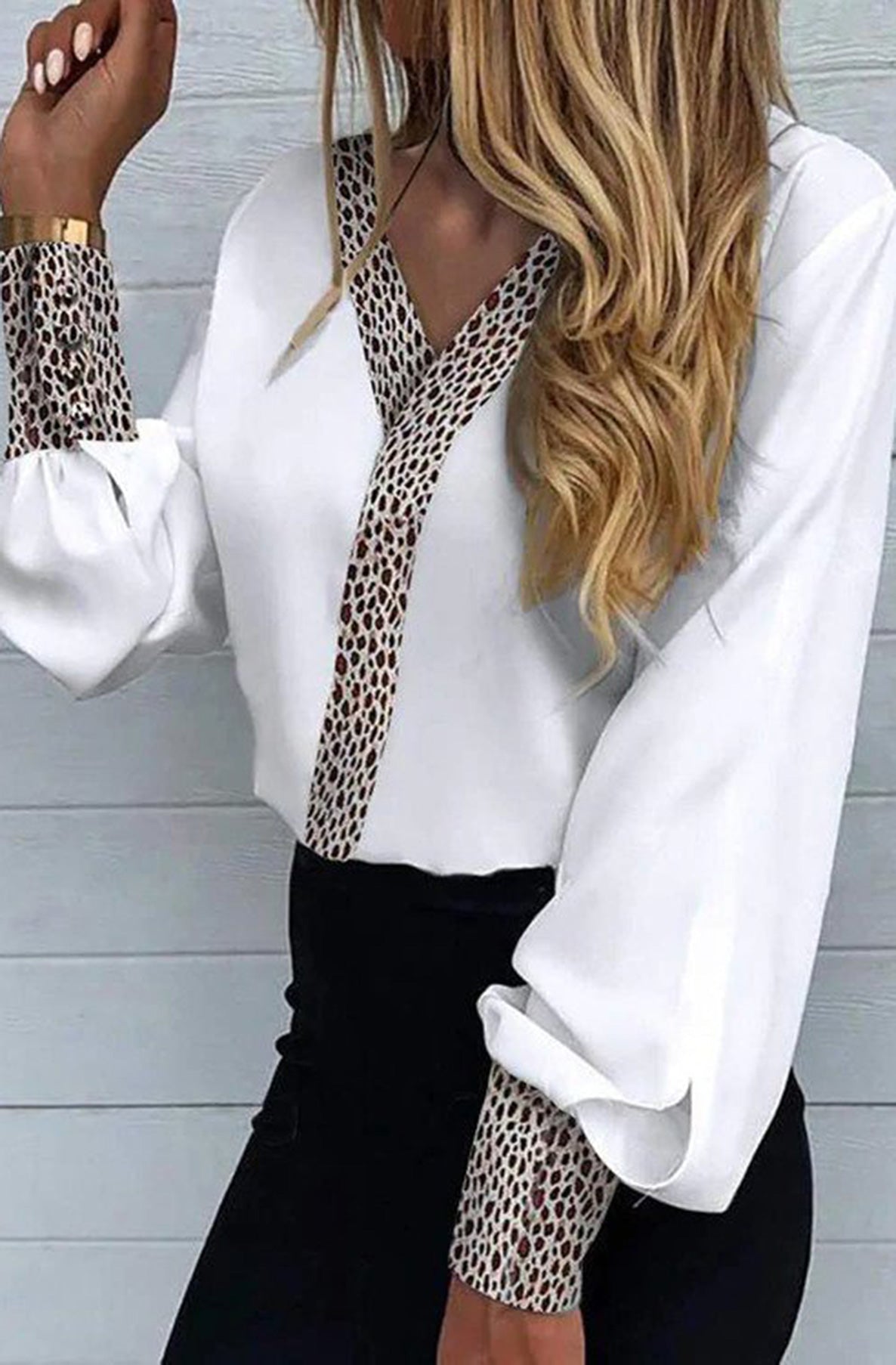 Kelsie Ivory Contrast Animal Print Top